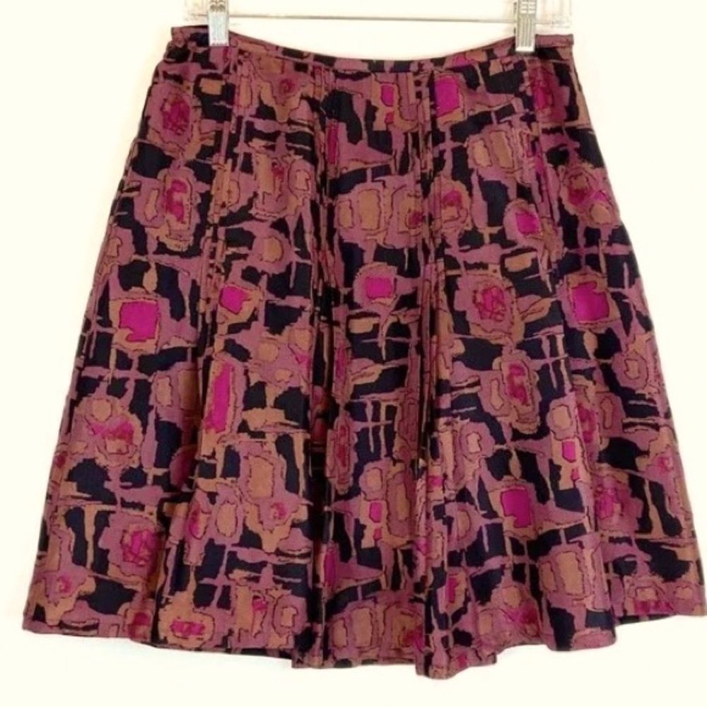 ALFANI‎ 100% Silk Pink Black Printed Midi Skirt